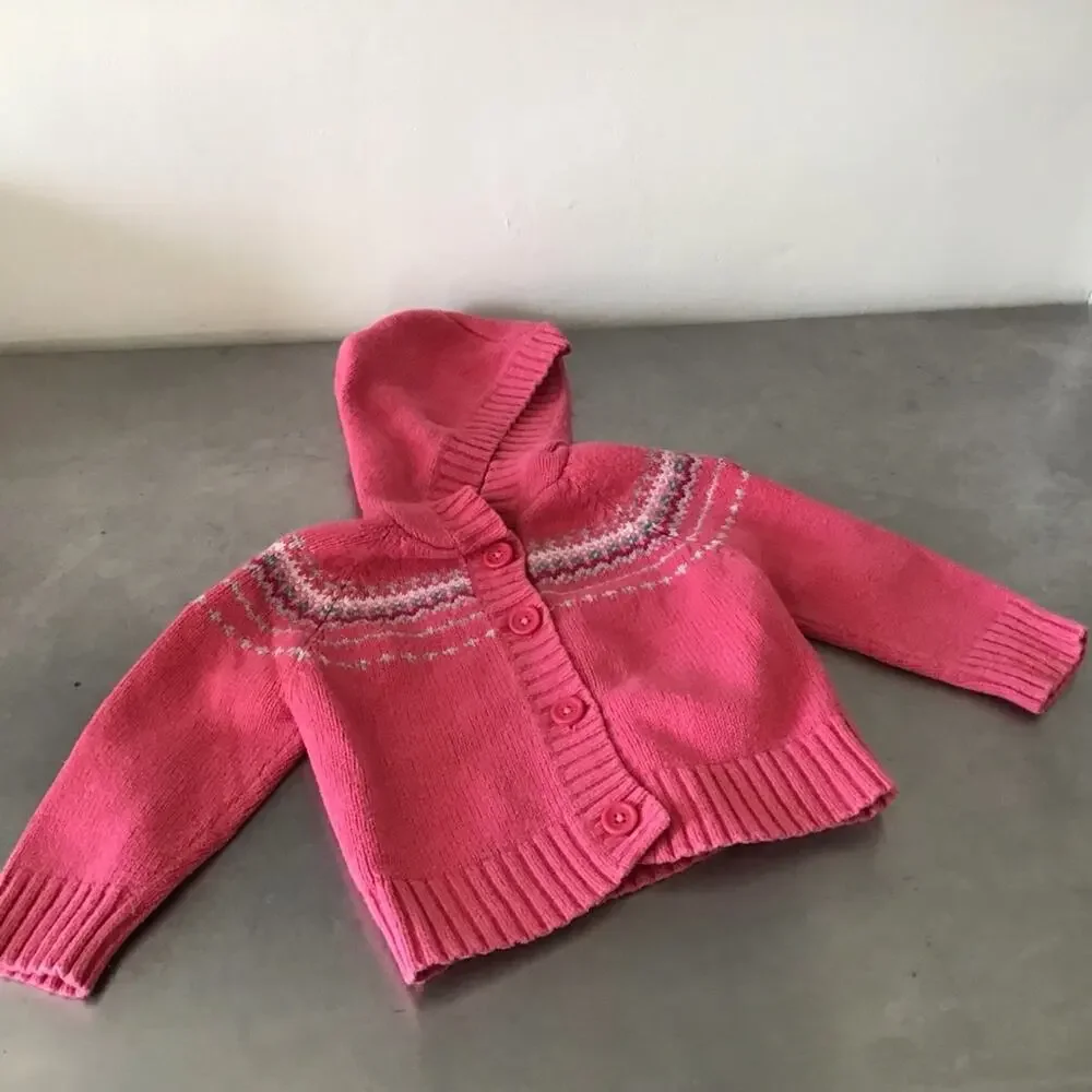 Oshkosh wool blend hooded pink fairisle sweater 24 months